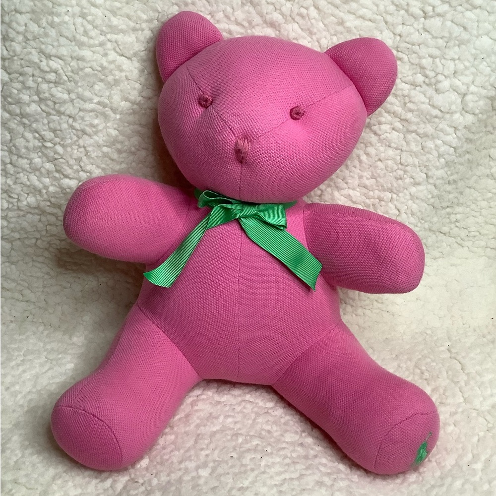 Ralph Lauren Polo 10 inch Plush Pink Bear Stuffed Animal w/Green Bow Toy